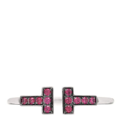 Tiffany 18K White Gold Ruby T Wire Ring 58 8.25 1 of 4