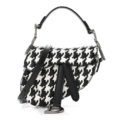 Christian Dior Calfskin Macro Houndstooth Embossed Micro Saddle Bag Black White 1 of 9