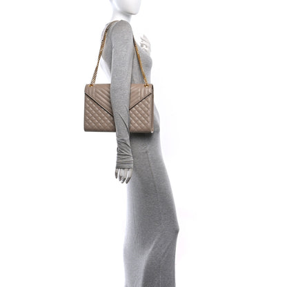 Saint Laurent Grain De Poudre Mixed Matelasse Large Triquilt Monogram Satchel Dark Beige 2 of 10