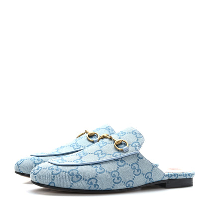 Gucci Canvas GG Monogram Nappa Womens Princetown Slippers 37 Porcelain Light Blue Dark Porcelain Light Blue 3 of 9