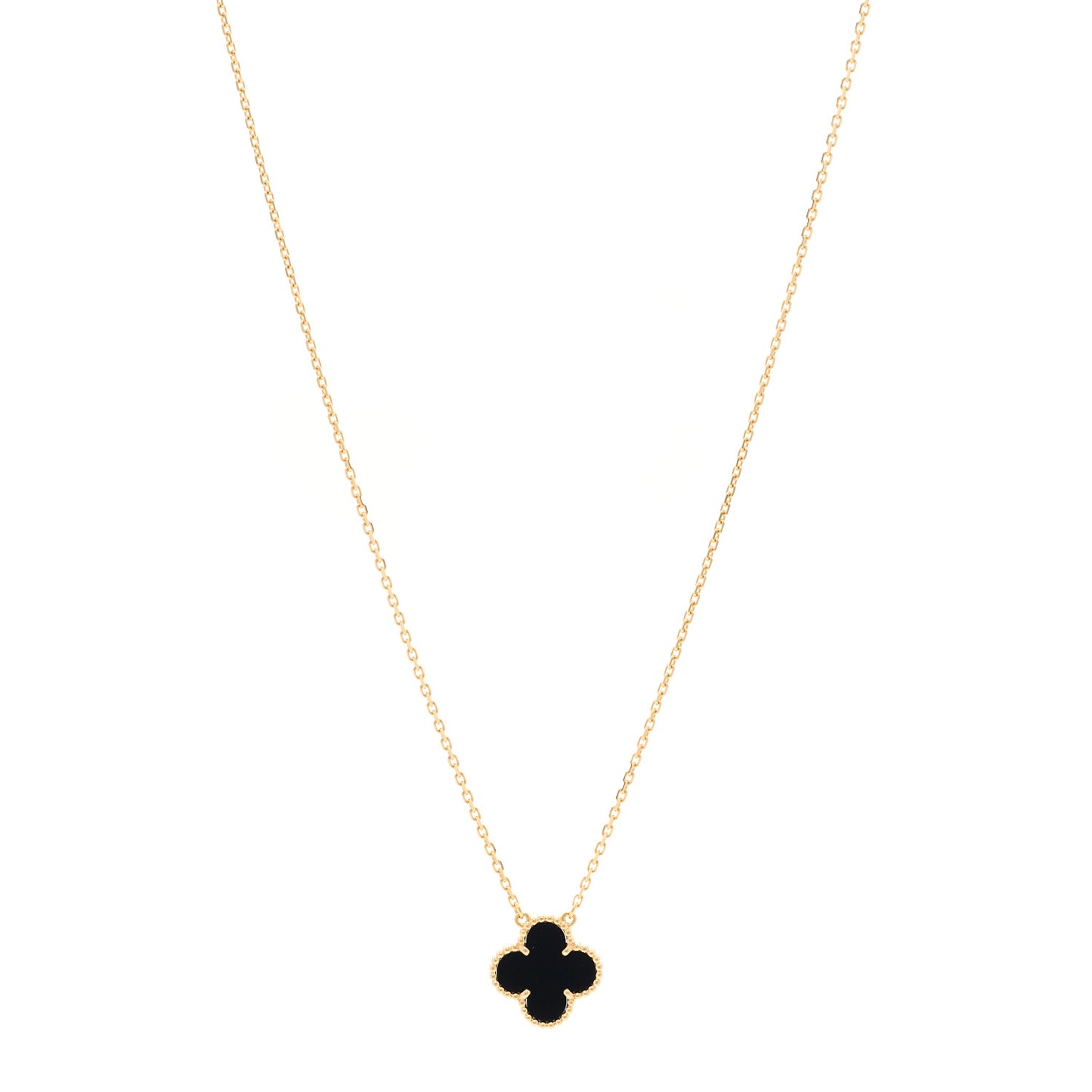 18K Yellow Gold Black Onyx Vintage Alhambra Pendant Necklace