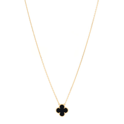 Van Cleef & Arpels 18K Yellow Gold Black Onyx Vintage Alhambra Pendant Necklace 1 of 5
