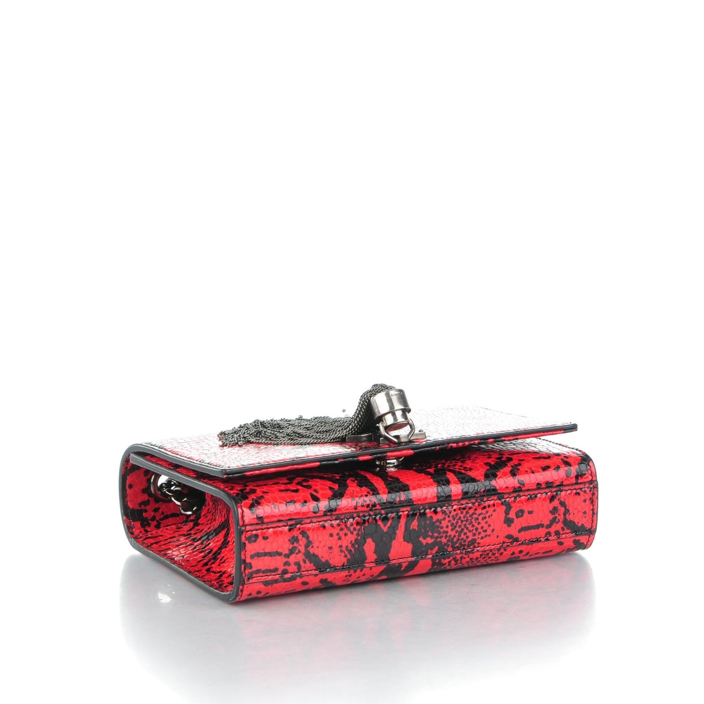 Python Embossed Small Monogram Kate Tassel Satchel Noir Rouge