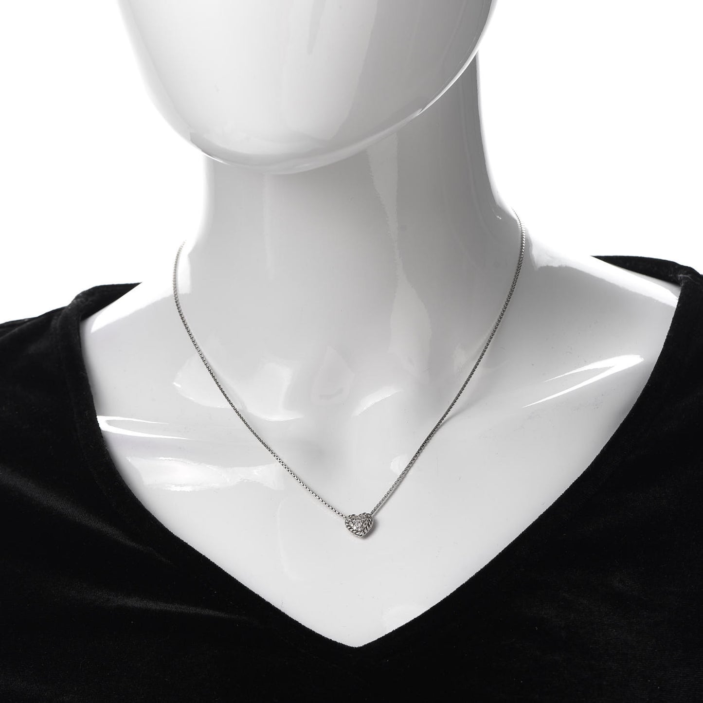Sterling Silver Diamond Petite Pave Heart Necklace