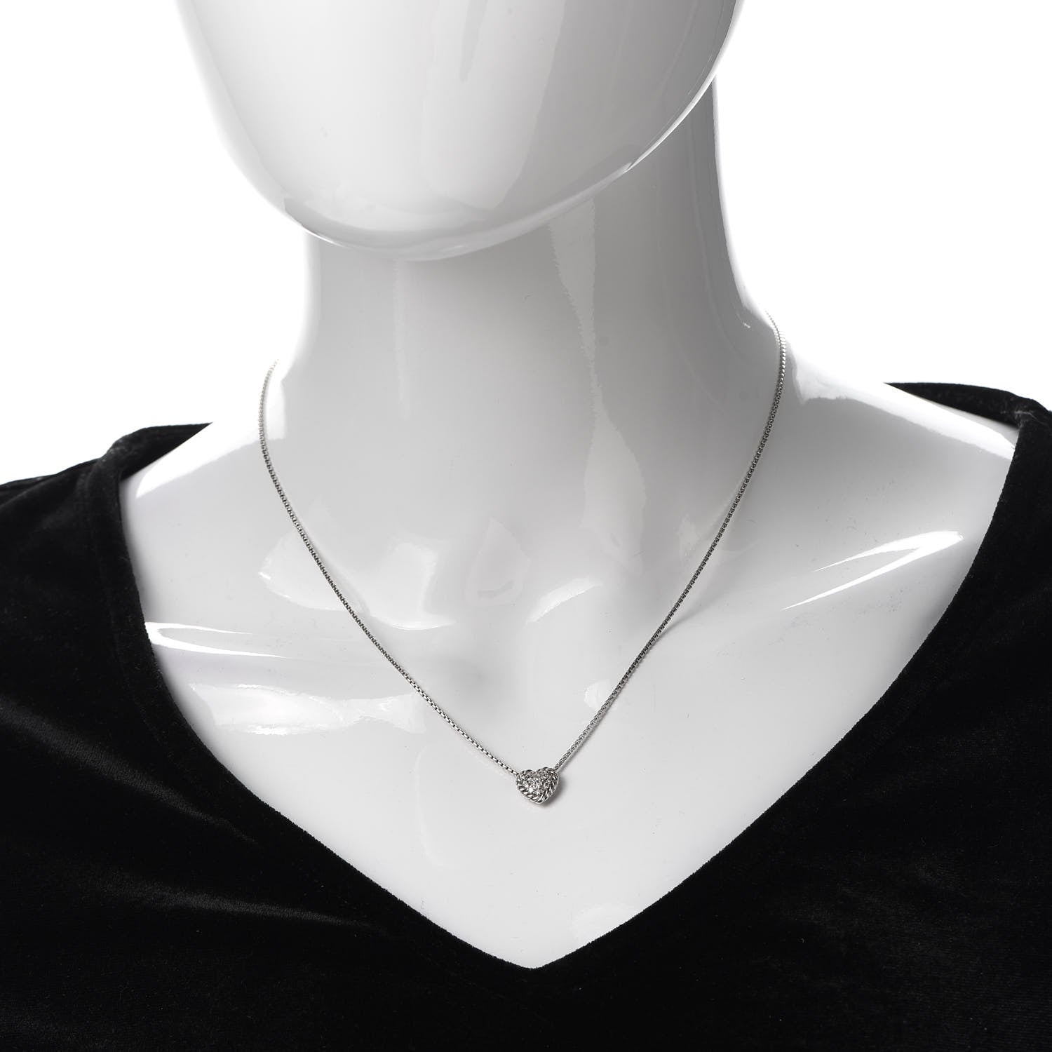 David Yurman Sterling Silver Diamond Petite Pave Heart Necklace 2 of 5