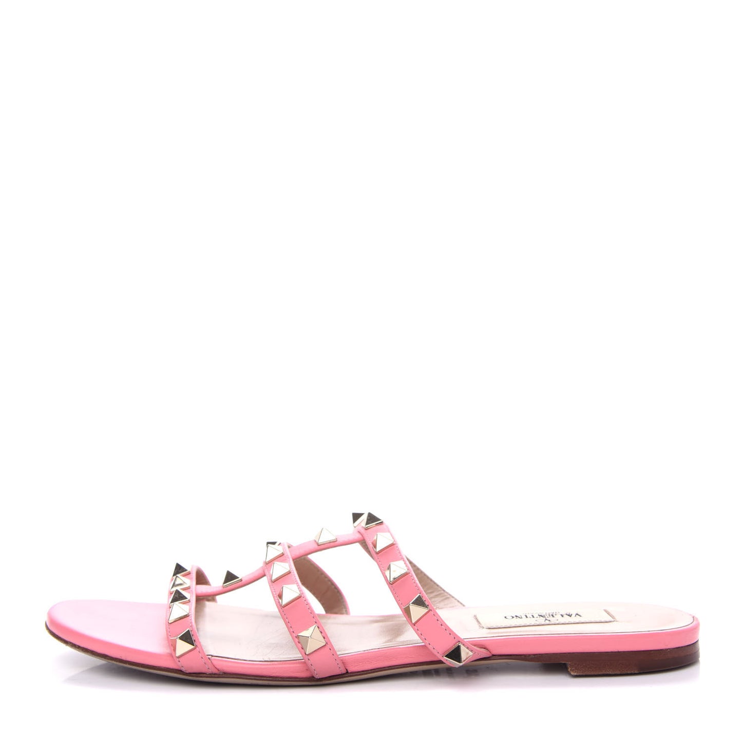 Nappa Rockstud Caged Flat Slide Sandals 37.5 Paradise Rose