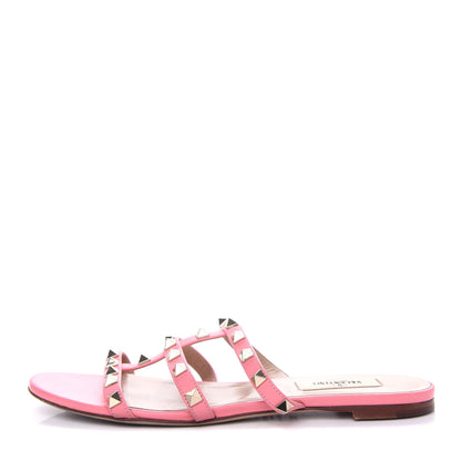 Valentino Garavani Nappa Rockstud Caged Flat Slide Sandals 37.5 Paradise Rose 1 of 10