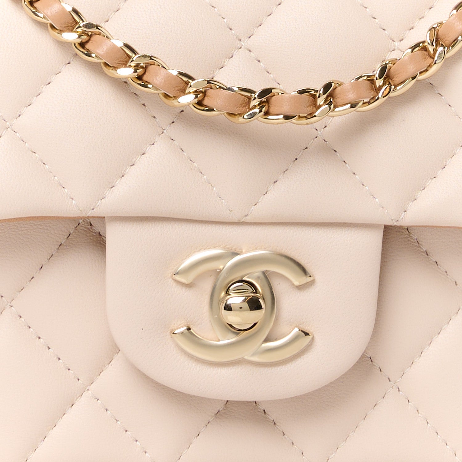Chanel Lambskin Quilted Bi-Color Mini Top Handle Rectangular Flap Ecru Dark Beige 9 of 12
