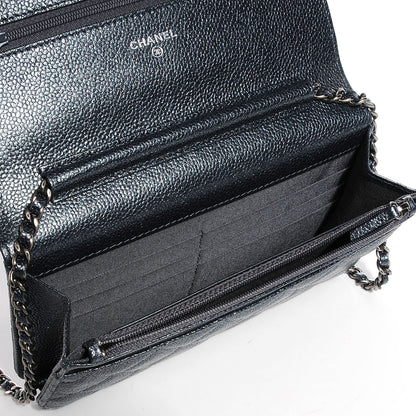 Chanel Metallic Caviar Quilted Wallet On Chain WOC Charcoal 6 of 10