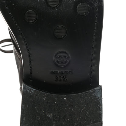 Chanel Shiny Calfskin Lace Up Combat Boots 38.5 Dark Brown Black 6 of 10