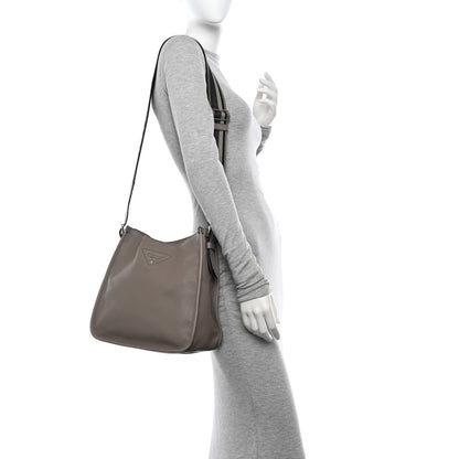Prada Vitello Daino Soft Hobo Messenger Bag Argilla 2 of 12