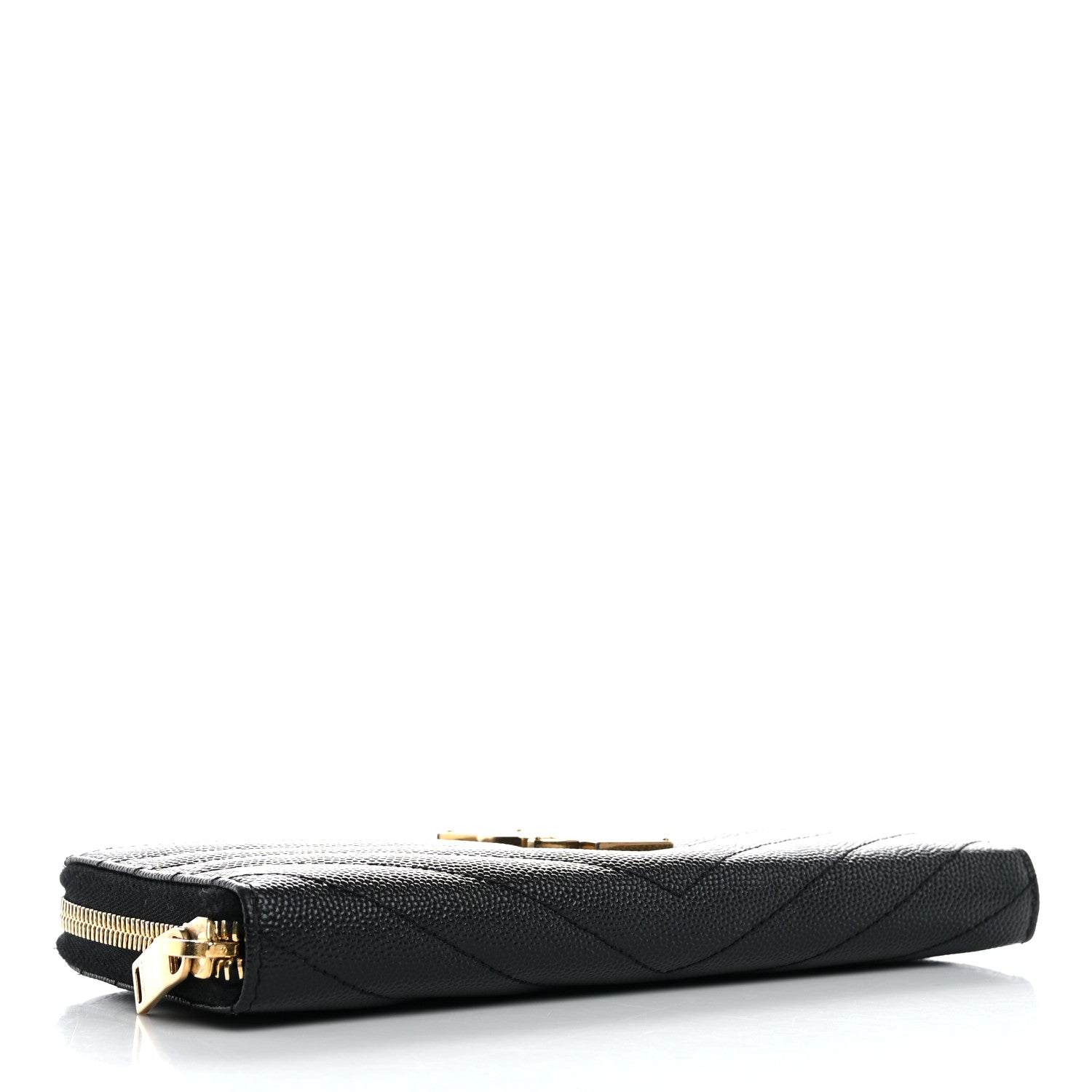 Saint Laurent Grain De Poudre Matelasse Chevron Monogram Zip Around Wallet Black 4 of 7