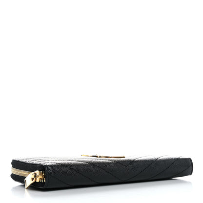 Saint Laurent Grain De Poudre Matelasse Chevron Monogram Zip Around Wallet Black 4 of 7