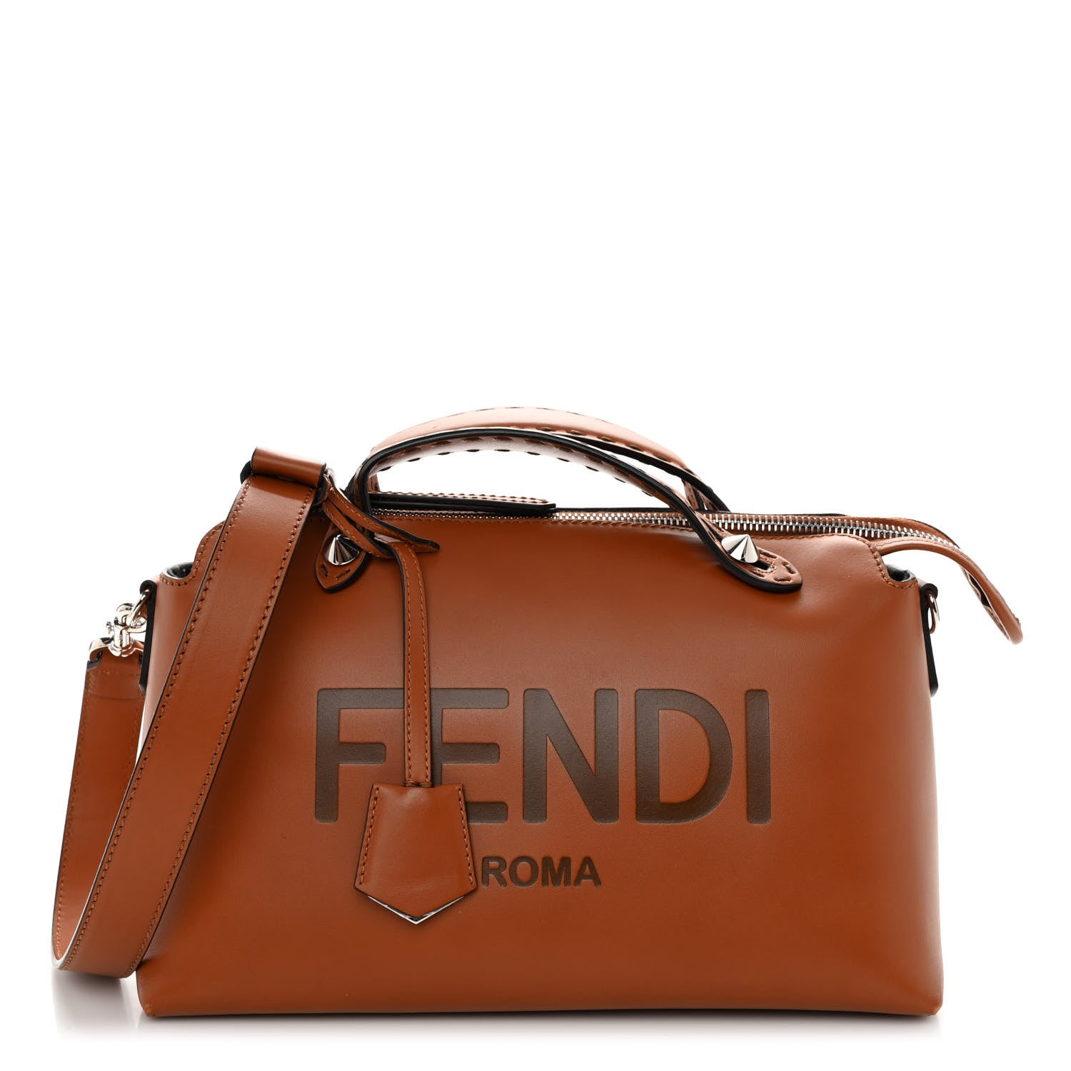 Fendi Vitello King Logo Embossed Medium By The Way Boston Bag Cuoio 1 of 10