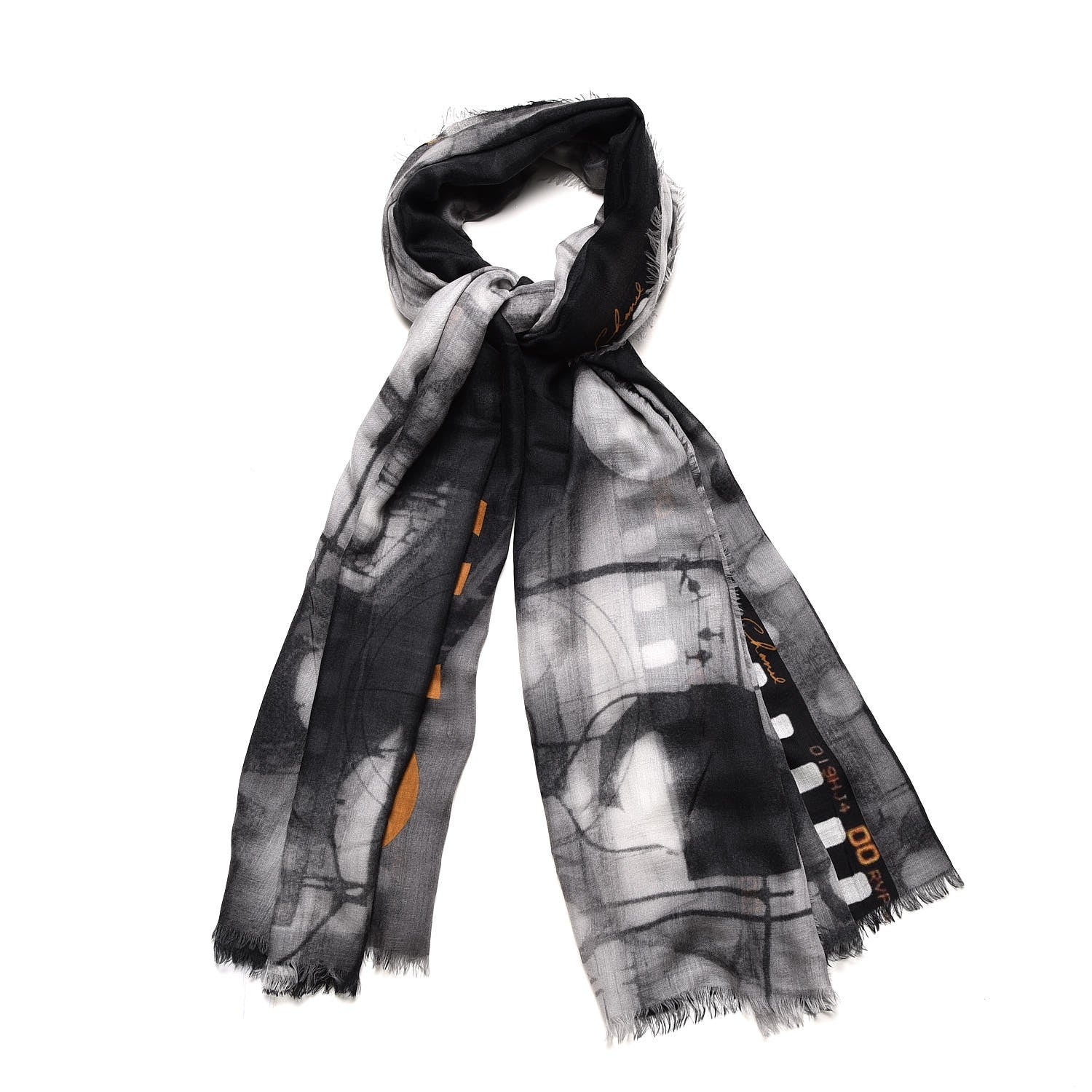 Chanel Cashmere CC Scarf Black White 1 of 10