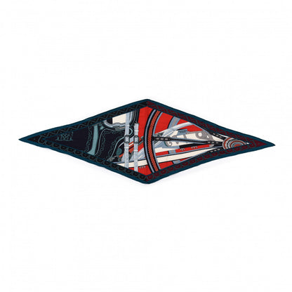 Hermes Cashmere Silk Losange Shawl MM Petrole Marine Rouge 1 of 4
