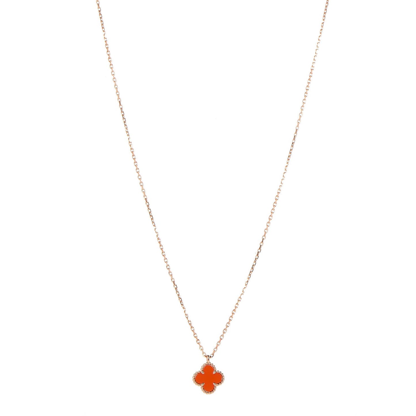 18K Rose Gold Carnelian Sweet Alhambra Pendant Necklace