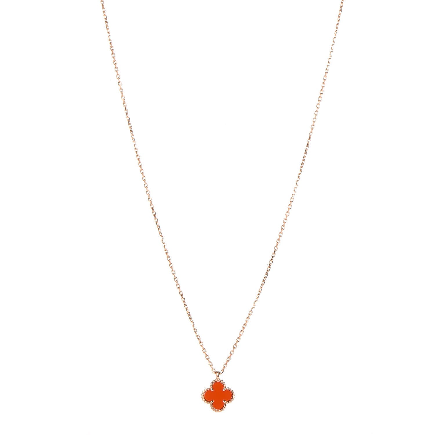 Van Cleef & Arpels 18K Rose Gold Carnelian Sweet Alhambra Pendant Necklace 1 of 6