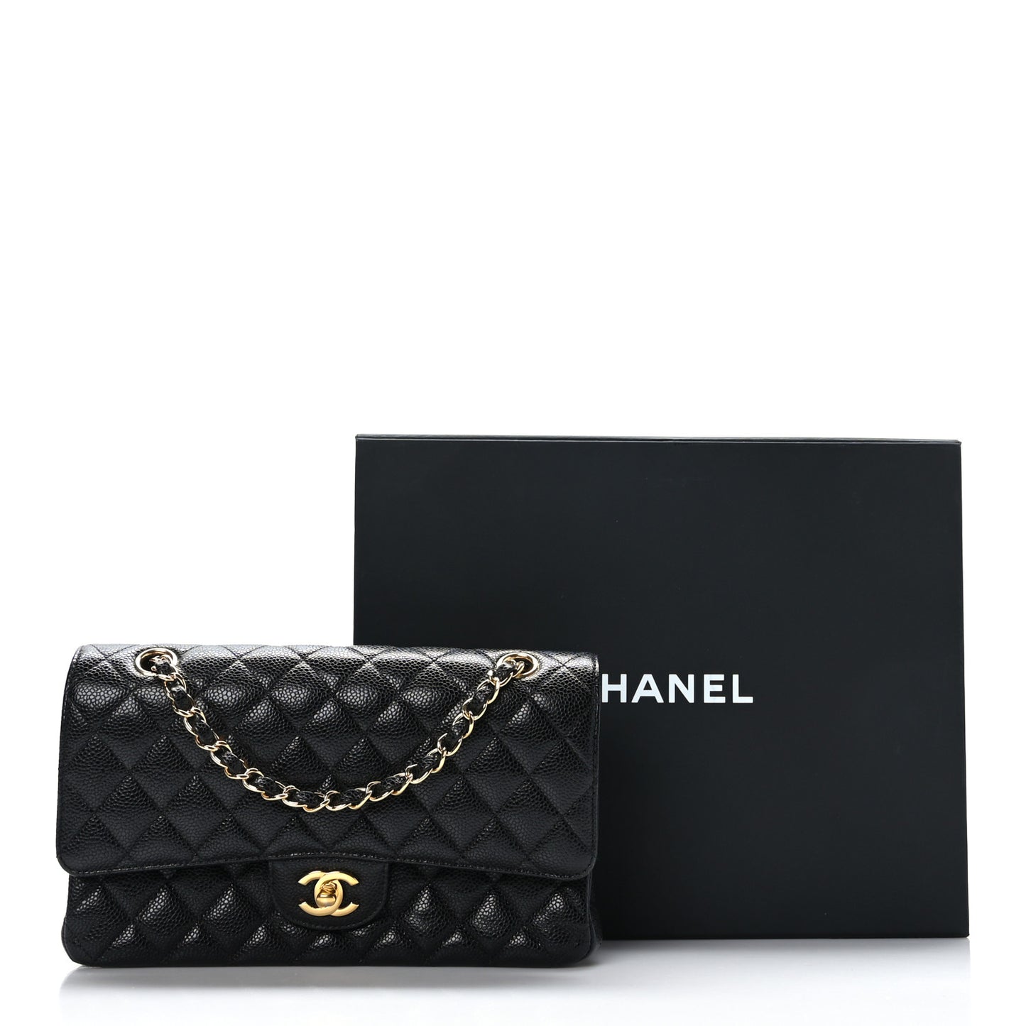 Caviar Quilted Medium Double Flap Black