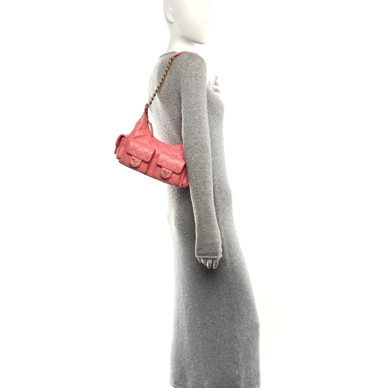 Chanel Shiny Lambskin Quilted Trendy Pockets Hobo Coral Pink 2 of 10