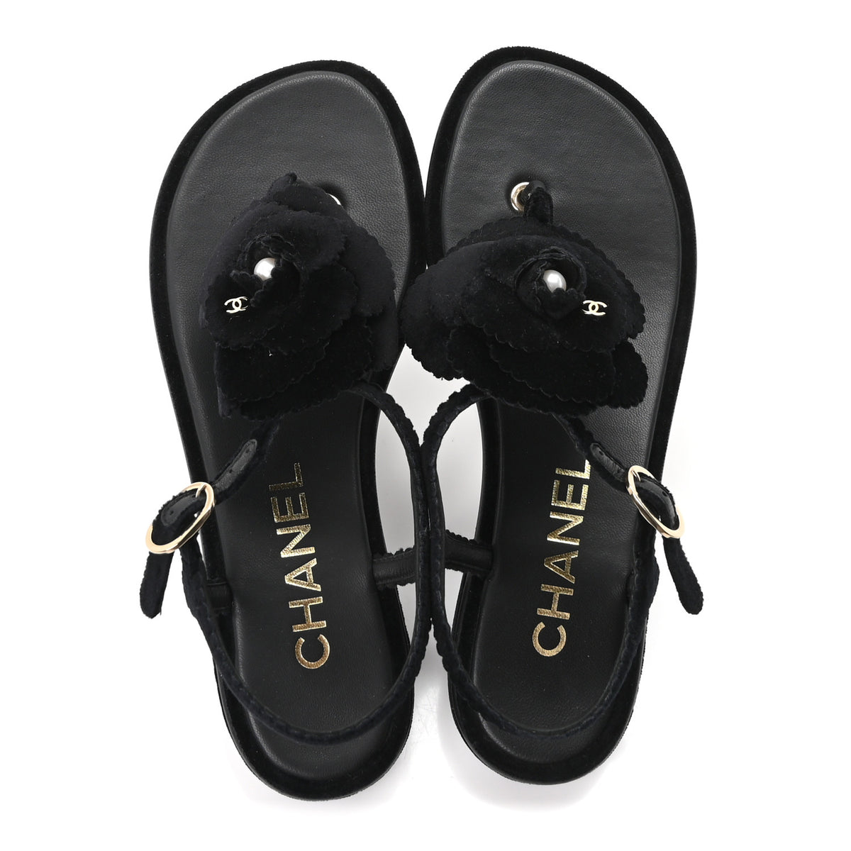 Velvet Pearl Camellia Thong Sandals 37.5 Black
