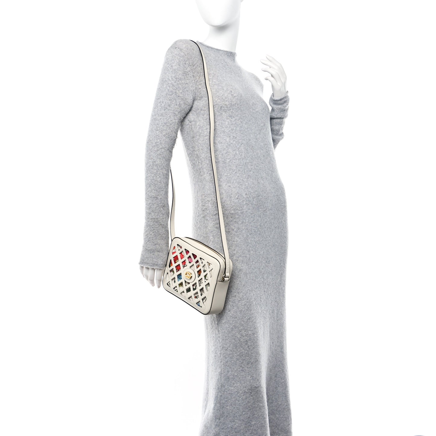Canvas Calfskin Flora Infinity Cutout Shoulder Bag White Multicolor