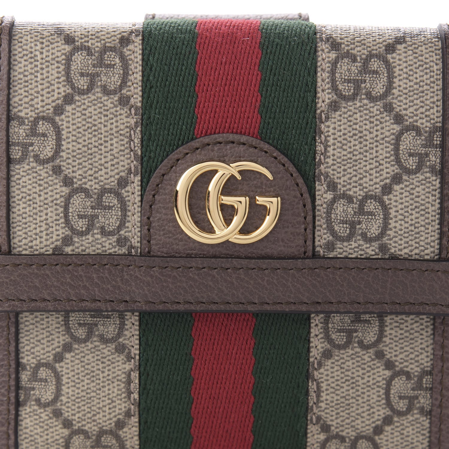 Gucci GG Supreme Monogram Web Ophidia French Flap Wallet Beige New Acero 9 of 10