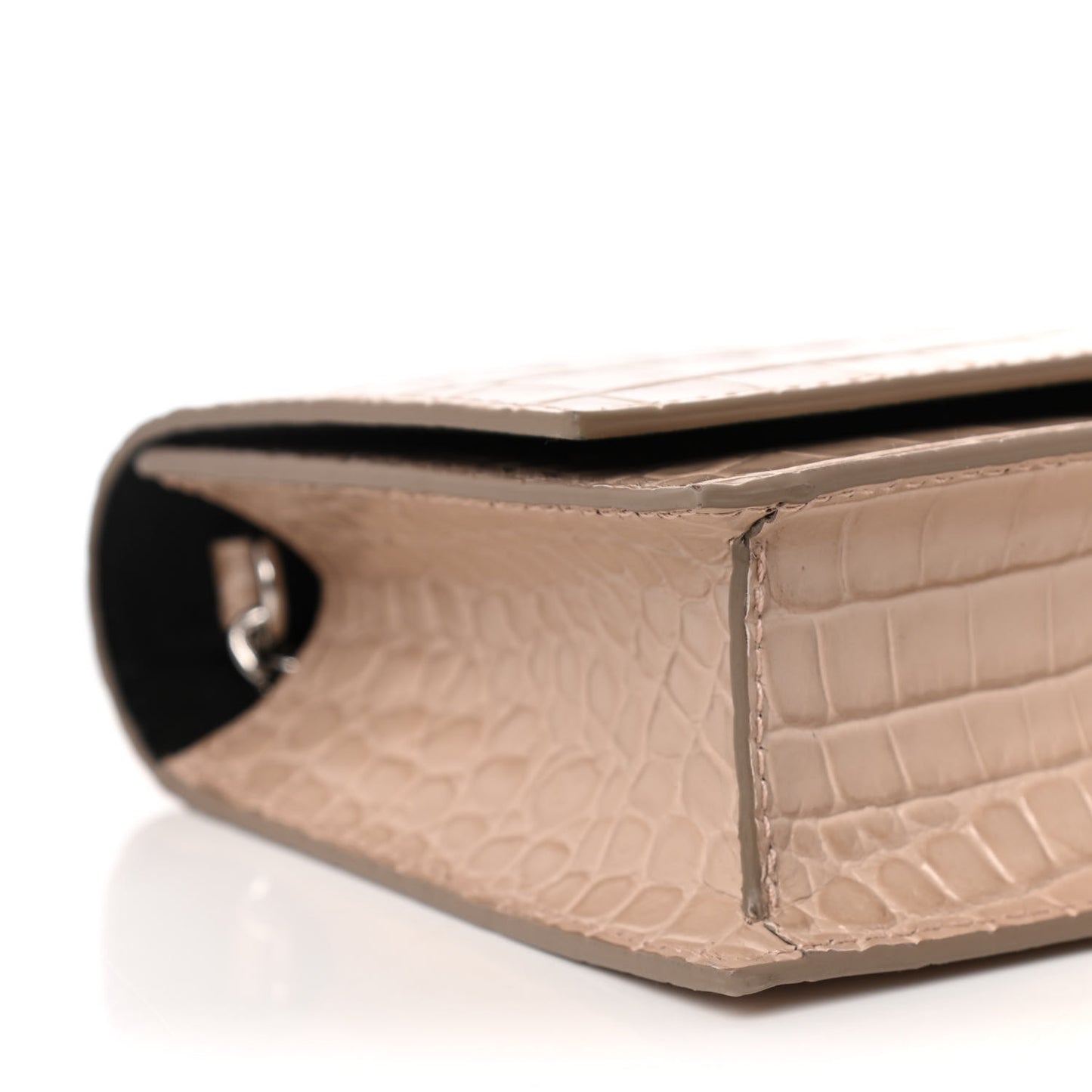 Calfskin Crocodile Embossed Skull Mini Crossbody Bag Beige