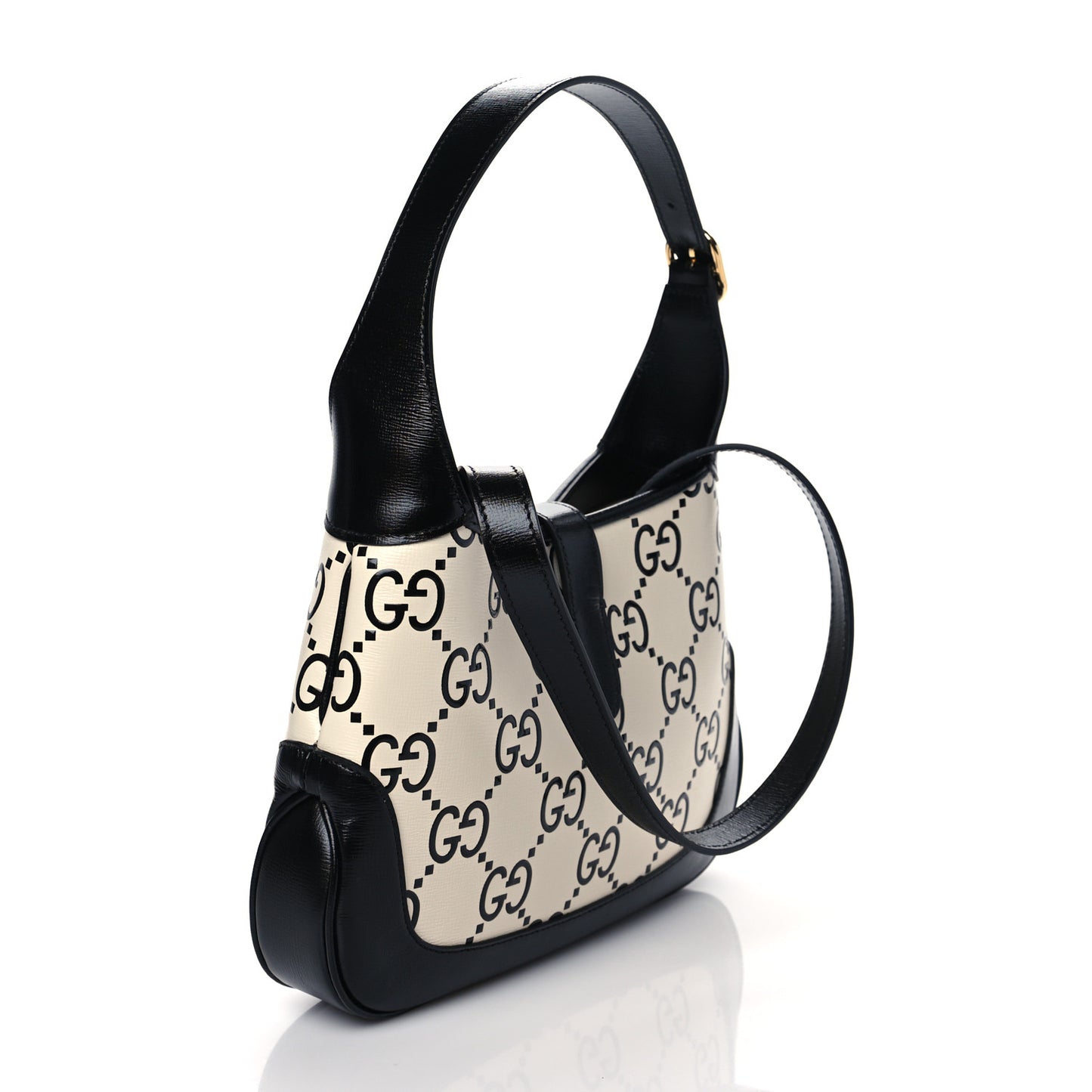 Azalea Calfskin GG Monogram Bi-Color Debossed Small Jackie 1961 Hobo Mystic White Black