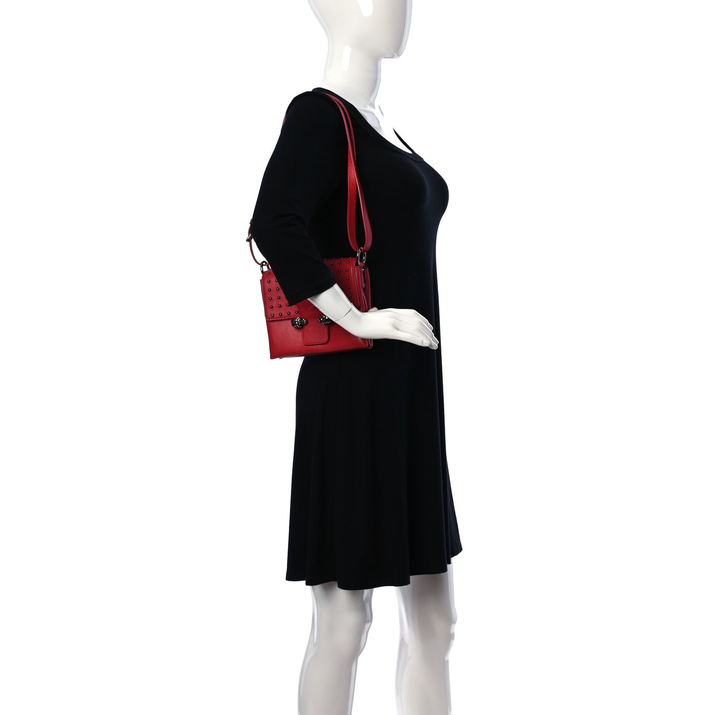 Calfskin Studded Small Twin Skull Chain Crossbody Red