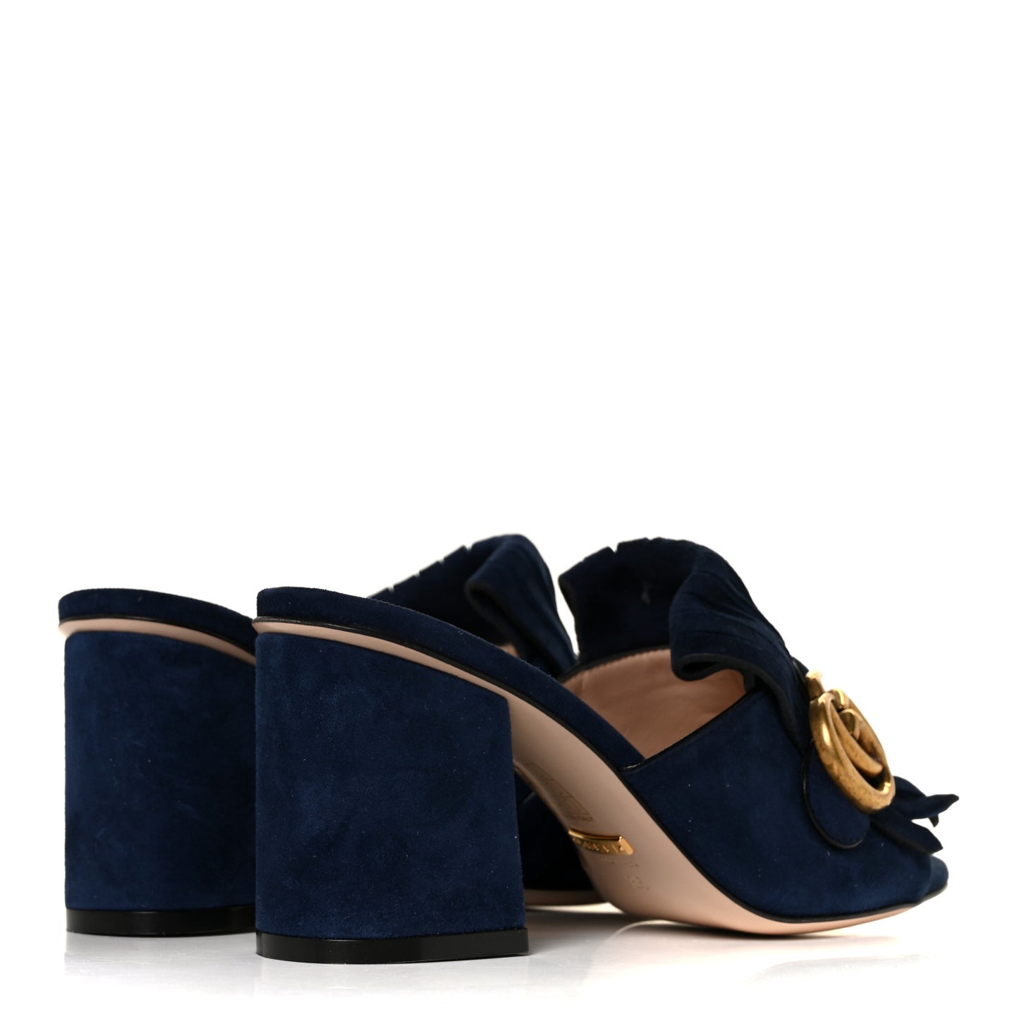 Kid Scamosciato GG Marmont Fringe 75mm Slide Sandals 35 Blue Ink