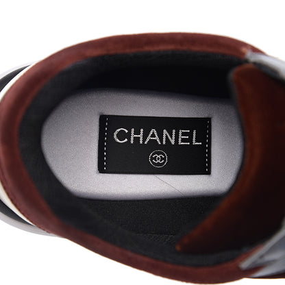 Chanel Suede Velvet Lambskin CC Sneakers 40 Burgundy Grey 6 of 9