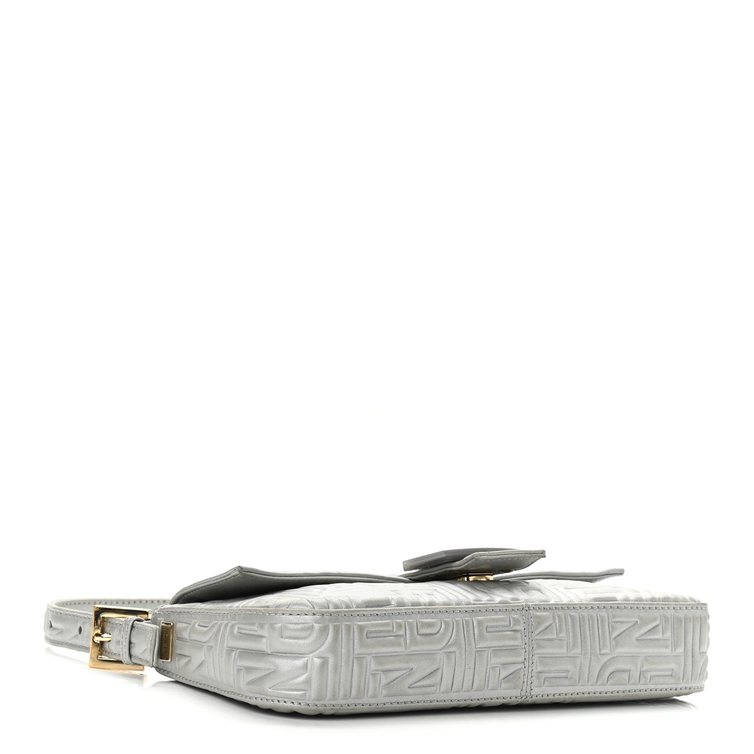 Fendi Nappa Logo Embossed Baguette Silver 3 of 9