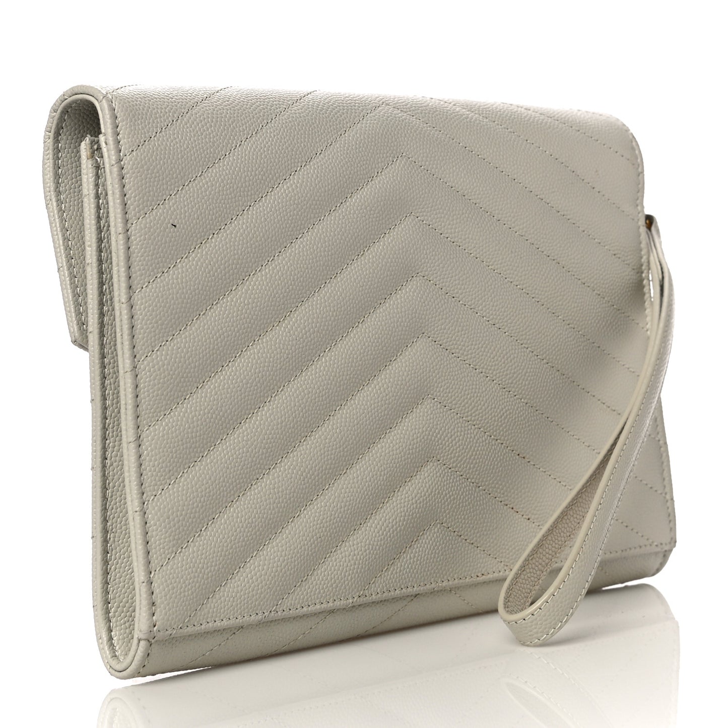 Grain De Poudre Matelasse Chevron Monogram Envelope Clutch Blanc Vintage