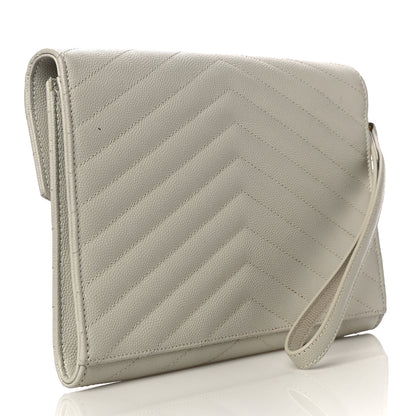 Saint Laurent Grain De Poudre Matelasse Chevron Monogram Envelope Clutch Blanc Vintage 3 of 12