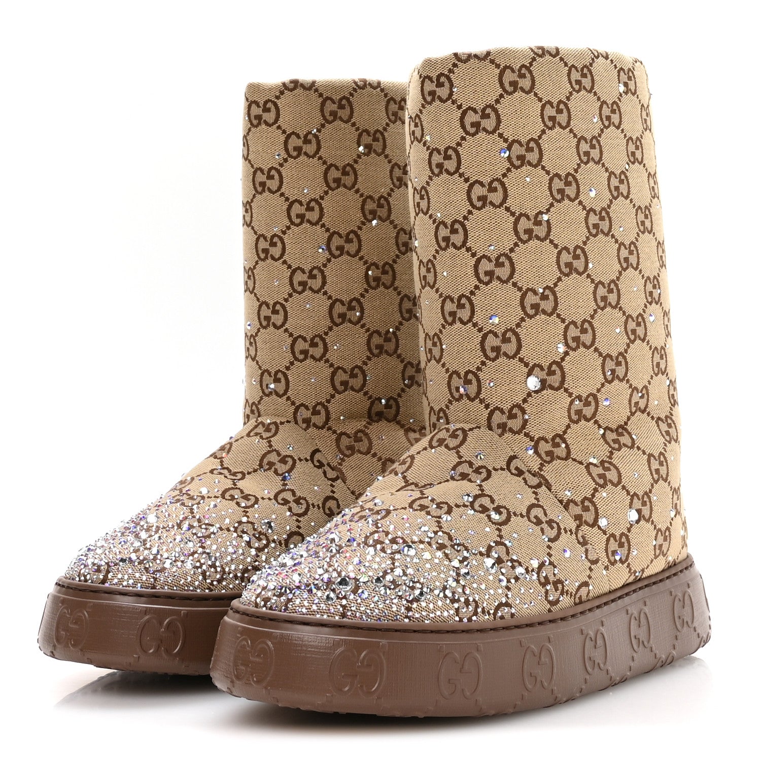 Gucci Monogram GG Strass Thermal Bootie 39.5 Camel Ebony 4 of 9