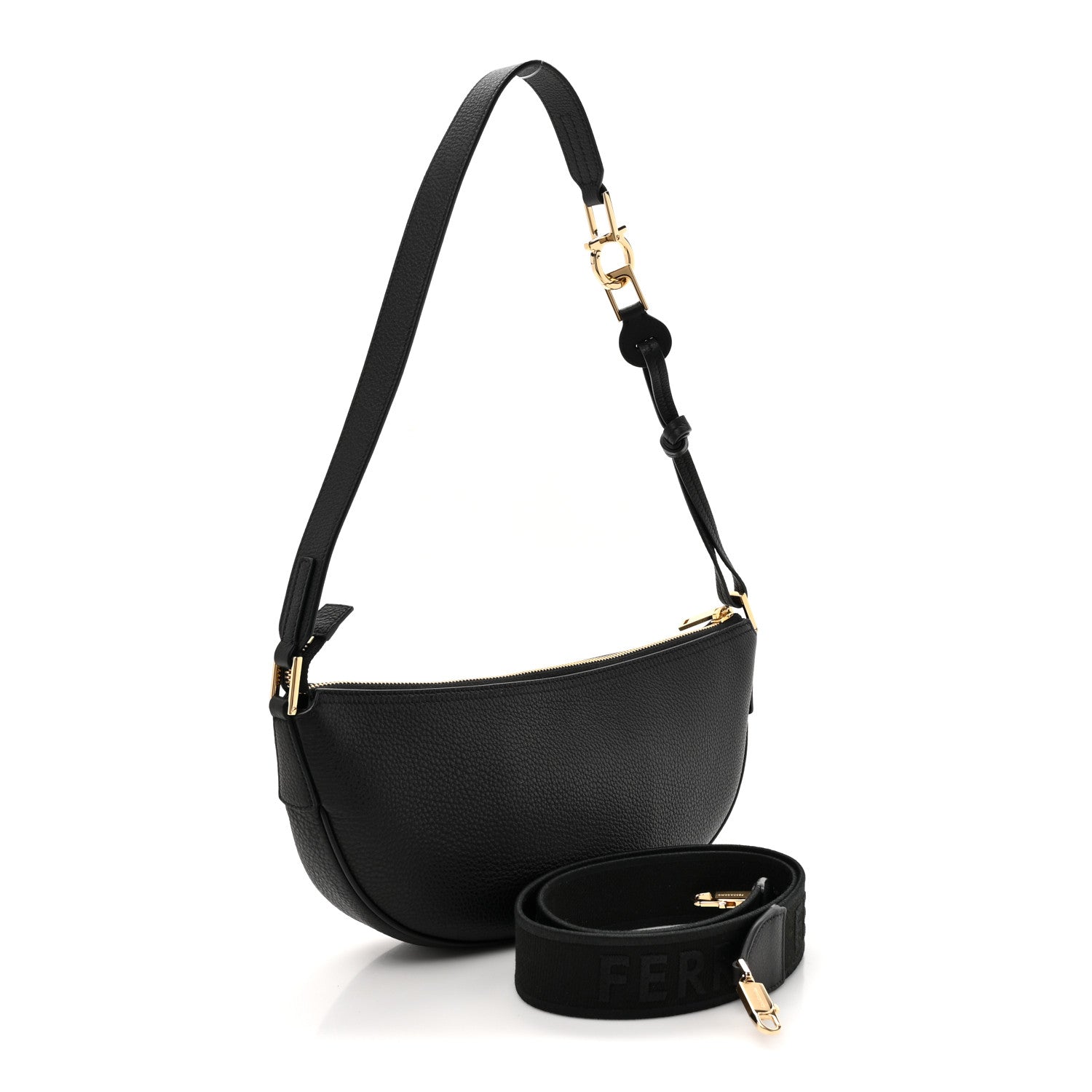 Salvatore Ferragamo Hammered Calfskin Small Smile Hobo Black 3 of 10