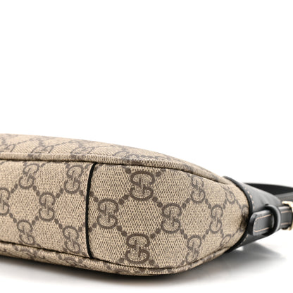 Gucci GG Supreme Monogram Textured Calfskin Small Emblem Shoulder Bag Beige Black 9 of 10