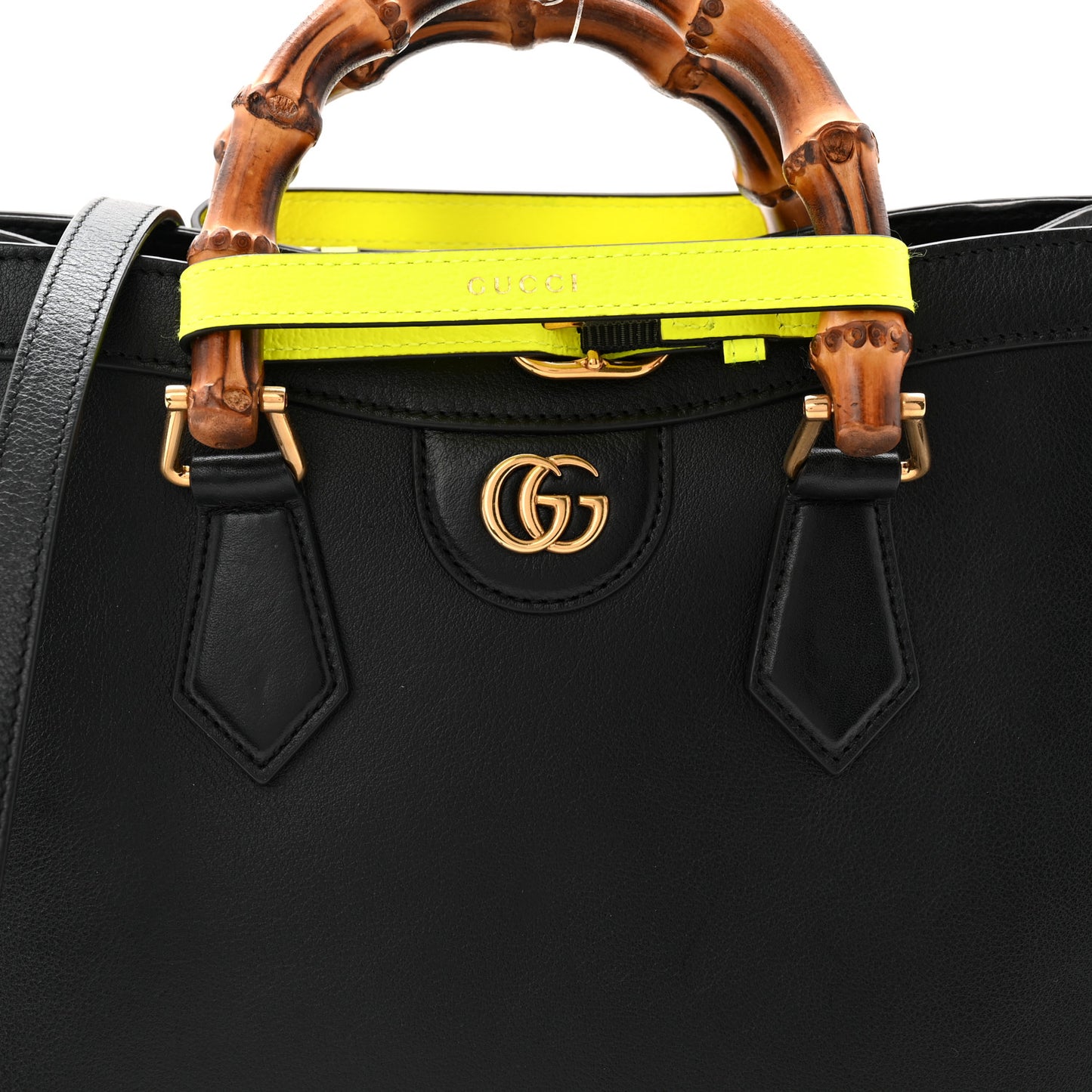 Calfskin Small Diana Tote Bag Black Yellow Fluo