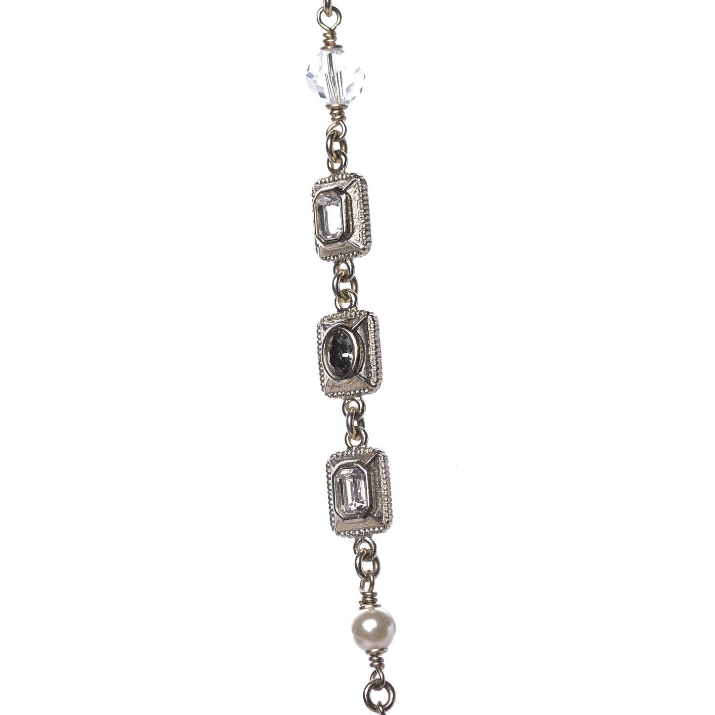Pearl Beaded Crystal Resin CC Long Necklace Light Gold Multicolor
