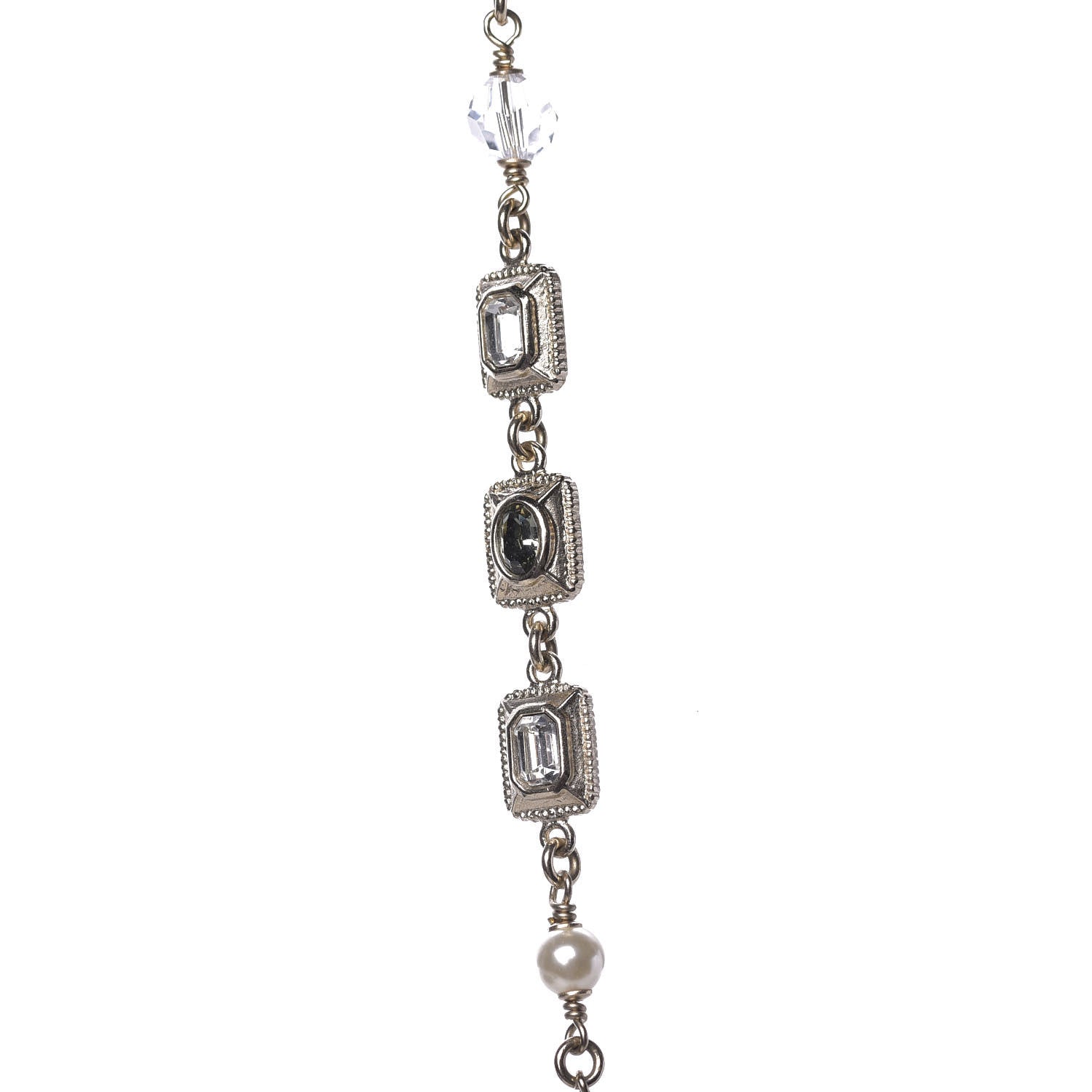 Chanel Pearl Beaded Crystal Resin CC Long Necklace Light Gold Multicolor 5 of 10