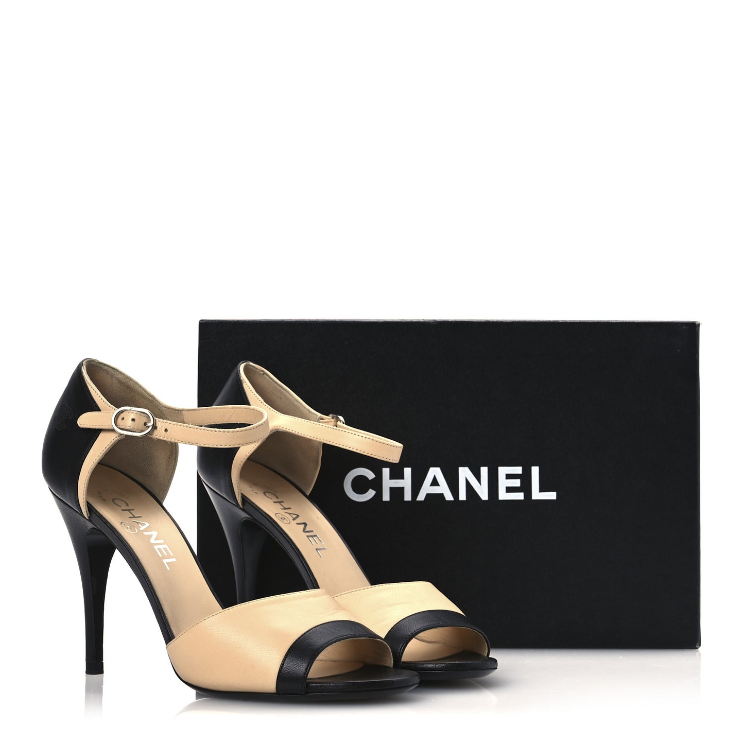 Lambskin Peep Toe Sandals 39 Beige Black