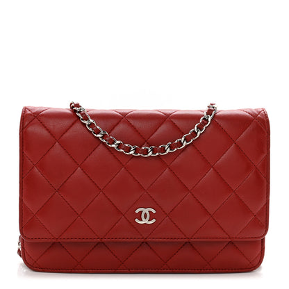 Chanel Lambskin Quilted Wallet On Chain WOC Red 1 of 12