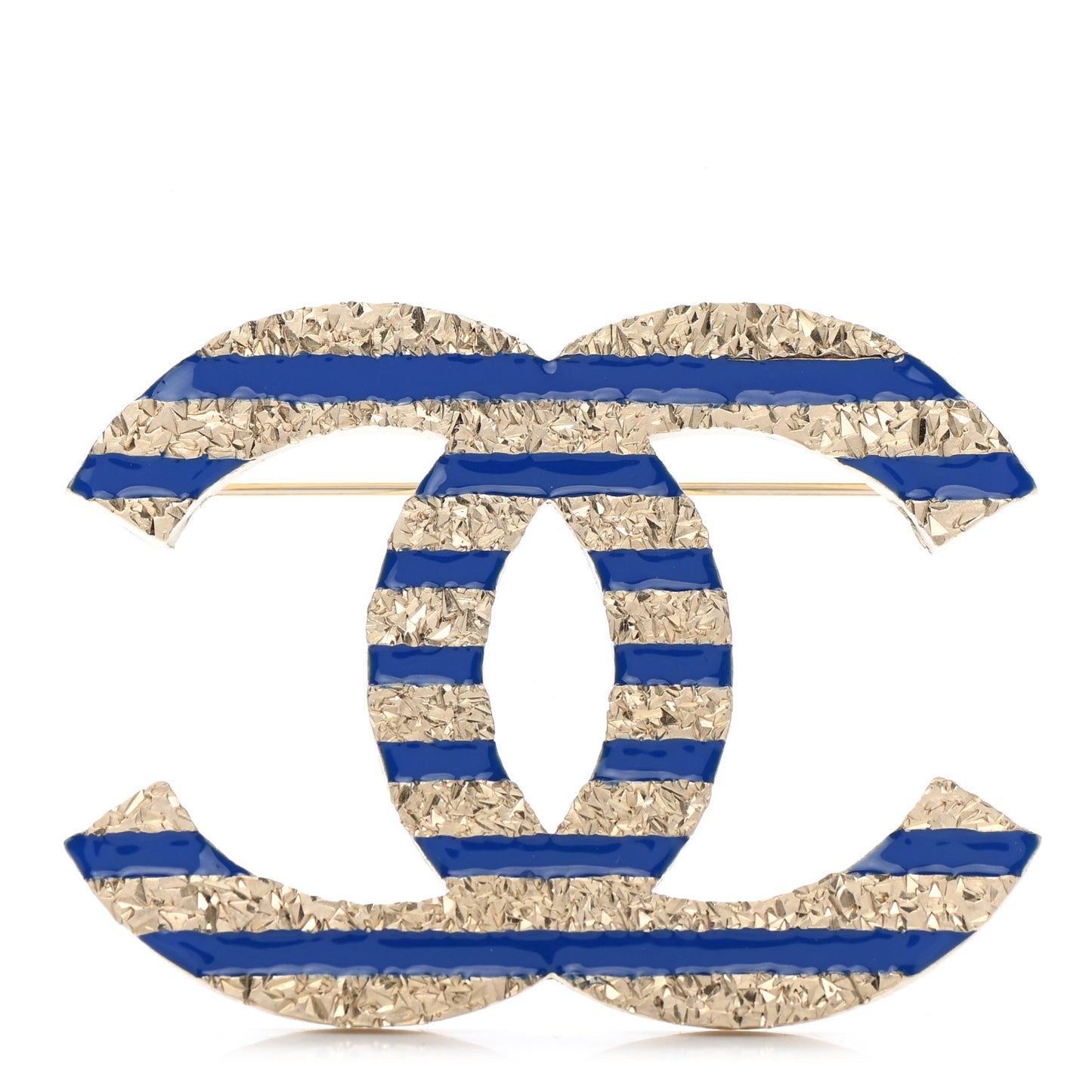 Enamel Striped CC Brooch Blue Gold