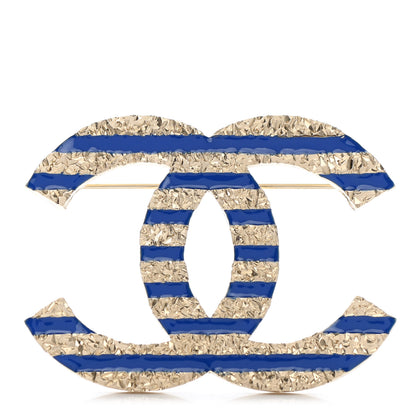 Chanel Enamel Striped CC Brooch Blue Gold 1 of 4