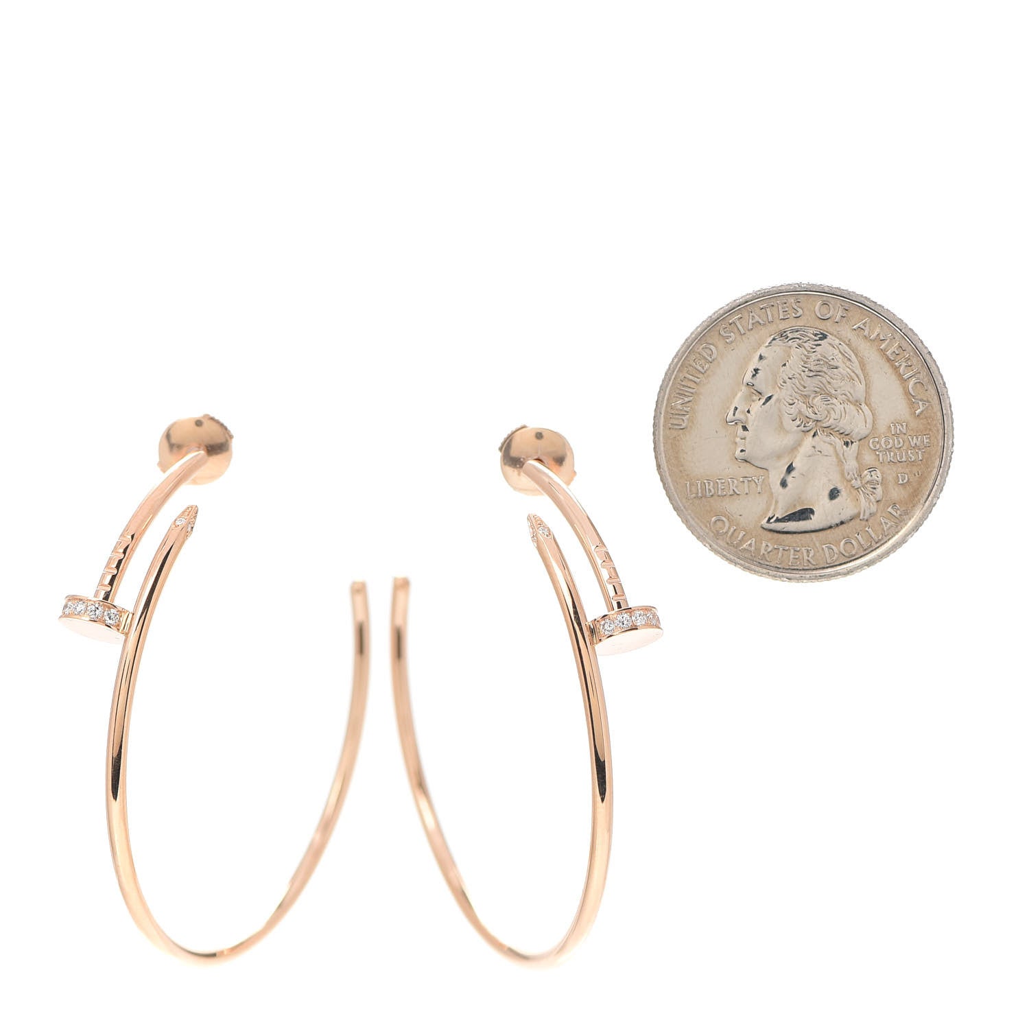 Cartier 18K Pink Gold Diamond Juste Un Clou Hoop Earrings 2 of 4