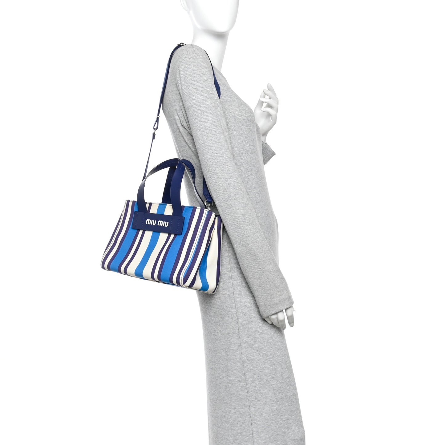 Canapa Vitello Striped Small Tote Turchese