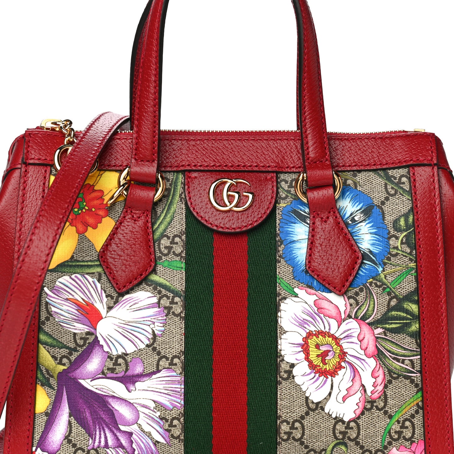 GG Supreme Monogram Flora Web Small Ophidia Tote Bag Red