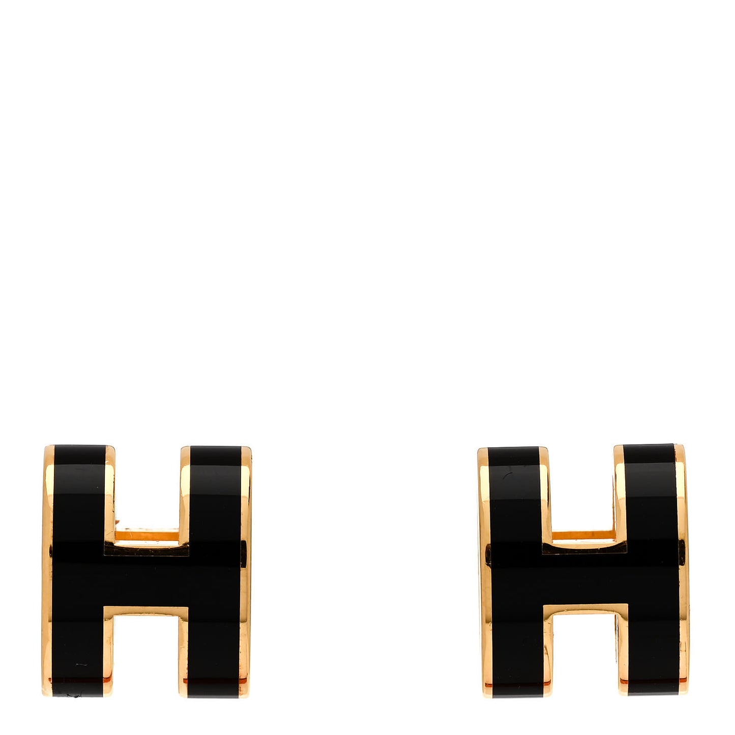 Gold Lacquered Pop H Earrings Black