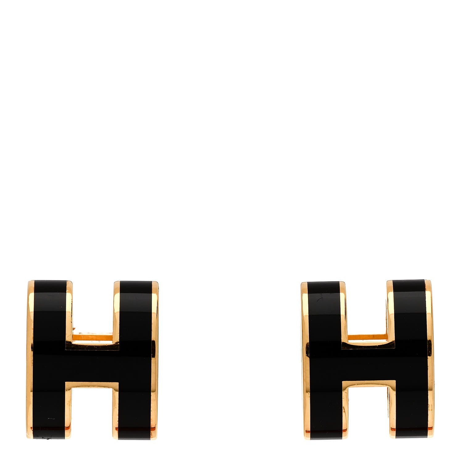 Hermes Gold Lacquered Pop H Earrings Black 1 of 5